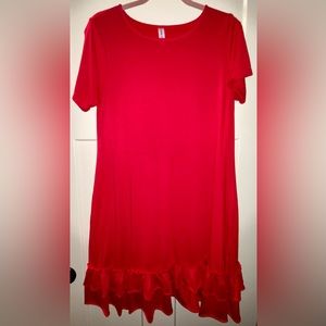 ZENANA OUTFITTERS RED DOUBLE RUFFLE HEM TUNIC DRESS LARGE